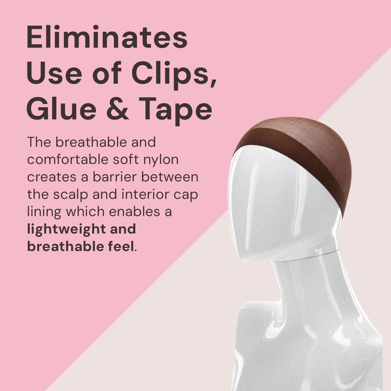 MILANO COLLECTION WiGrip Comfort Band with 9 Pack Nylon Wig Cap Liners Combo, Non-Slip Velvet Wig Grip Band & 9 Elastic Wig Caps, Adjustable, One Size Fits All, Chocolate Brown - Image 3